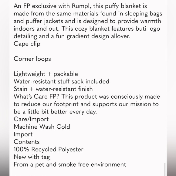 RUMPL x FP Movement Original Puffy Blanket NWT - Picture 2 of 15